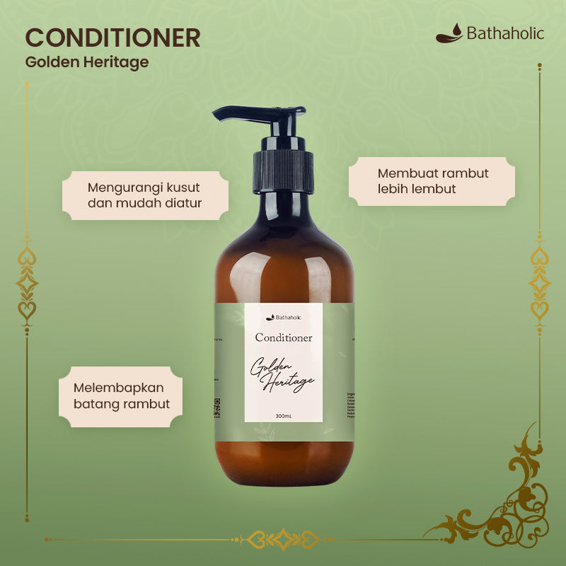 Bathaholic Golden Heritage - Conditioner 300ml | Pelembap & Pelembut Rambut Halus Anti Kusut