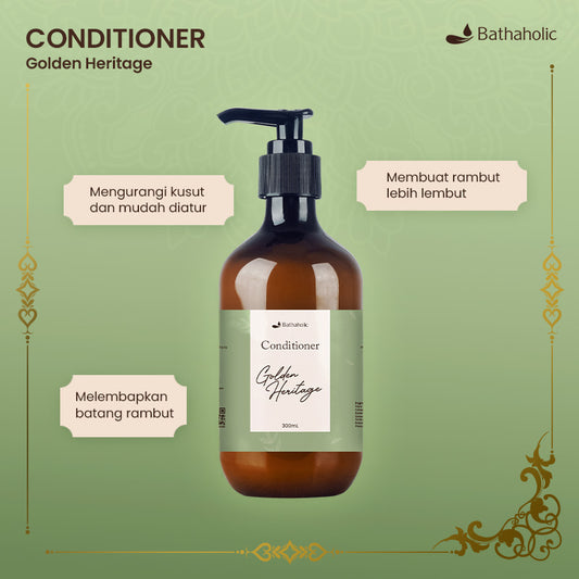 Bathaholic Golden Heritage - Conditioner 300ml | Pelembap & Pelembut Rambut Halus Anti Kusut