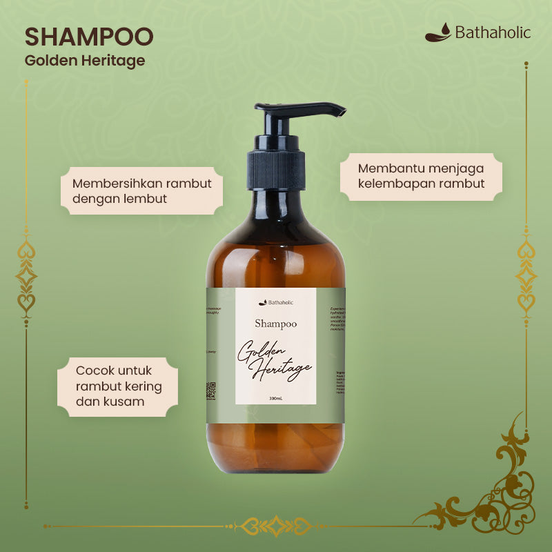 Bathaholic Golden Heritage Series - Shampoo 300ml | Shampoo Nutrisi Rambut Kering & Kusam