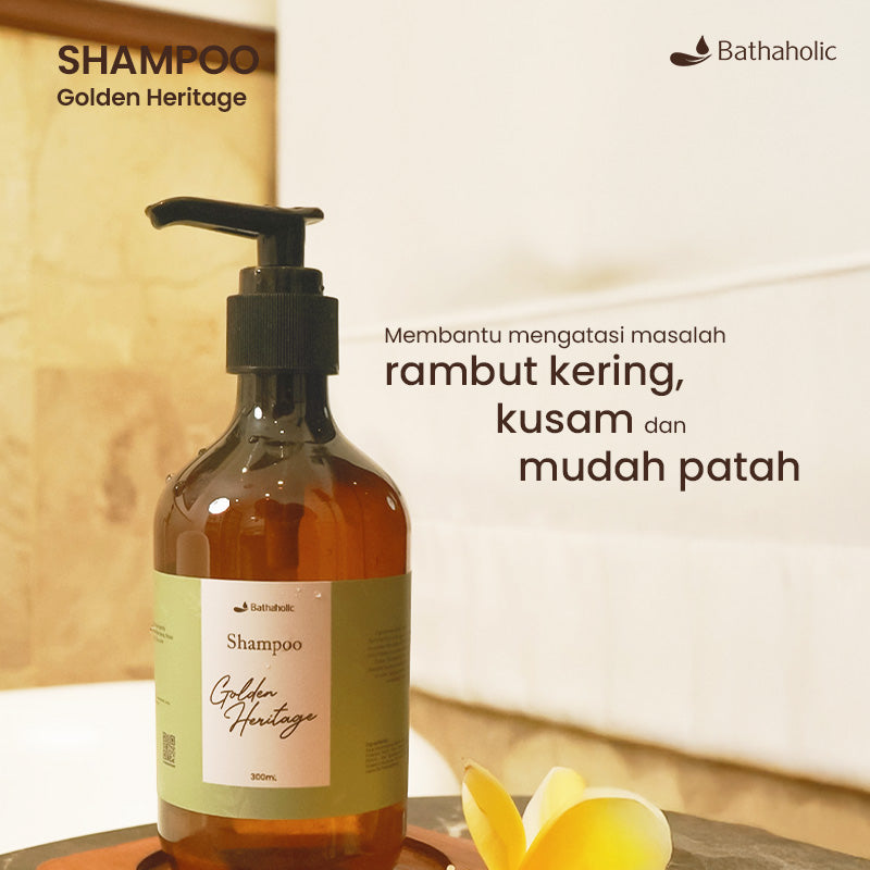 Bathaholic Golden Heritage Series - Shampoo 300ml | Shampoo Nutrisi Rambut Kering & Kusam