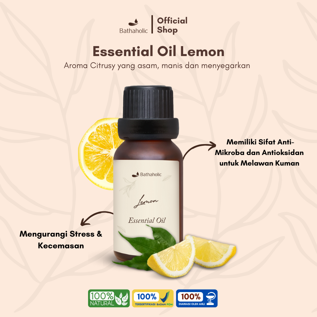 Bathaholic - Lemon Pure Essential Oil / Aromatherapy Pengharum Ruangan Segar Alami untuk Relaksasi