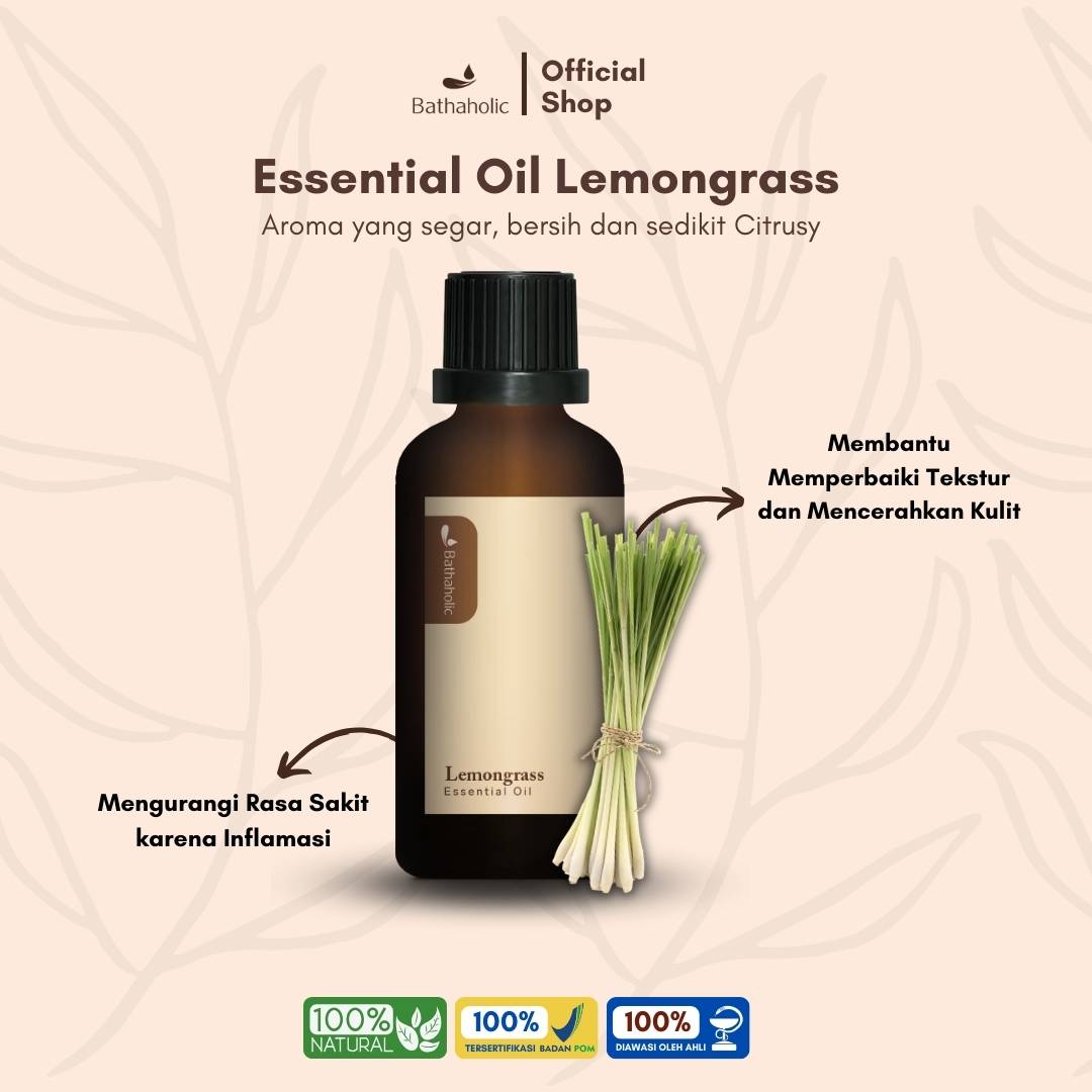 Bathaholic - Lemongrass Pure Essential Oil Minyak Aromatherapy Pengharum Ruangan Murni Segar dan Menenangkan