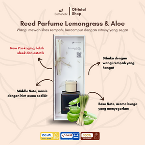 Bathaholic - Reed Diffuser Lemongrass & Aloe 150ml Premium Collection - Pengharum Ruangan Aromatherapy