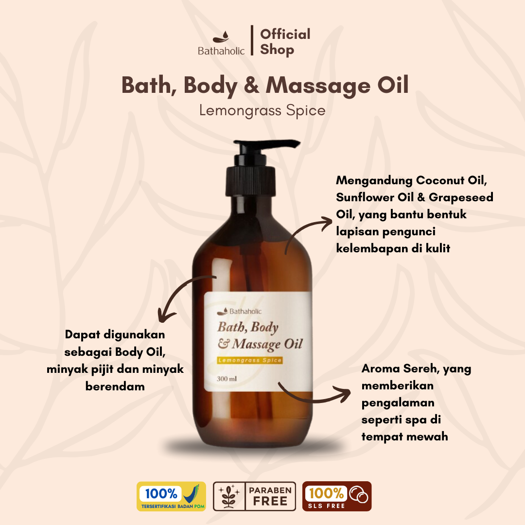 Lemongrass Spice Bath, Body & Massage Oil 300ml
