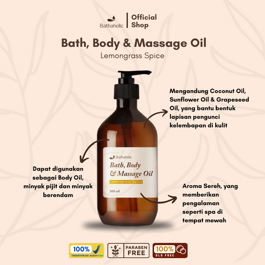 Lemongrass Spice Bath, Body & Massage Oil 300ml