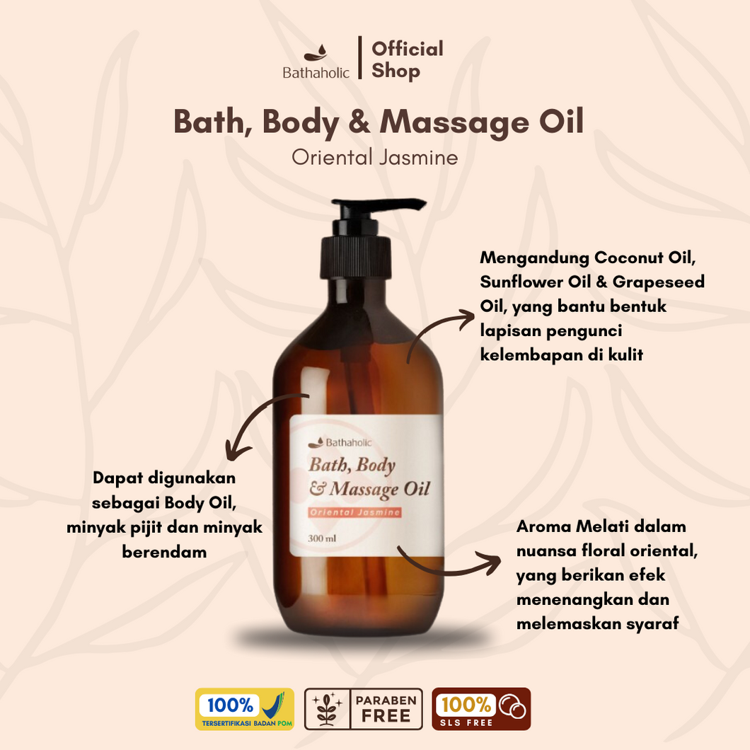 Bathaholic - Oriental Jasmine Bath, Body & Massage Oil 300ml