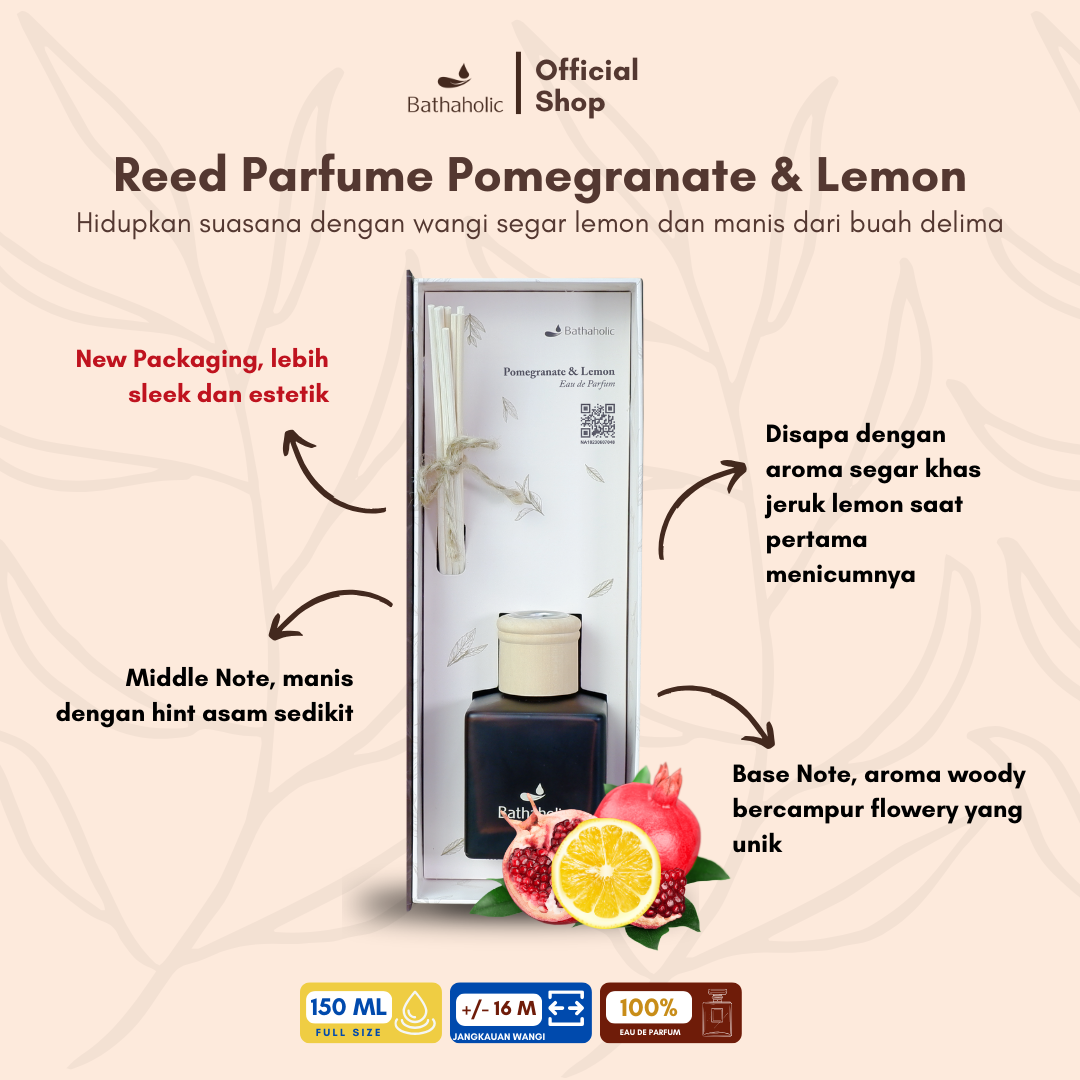 Bathaholic - Reed Diffuser Pomegranate & Lemon 150ml Premium Collection - Pengharum Ruangan Aromatherapy