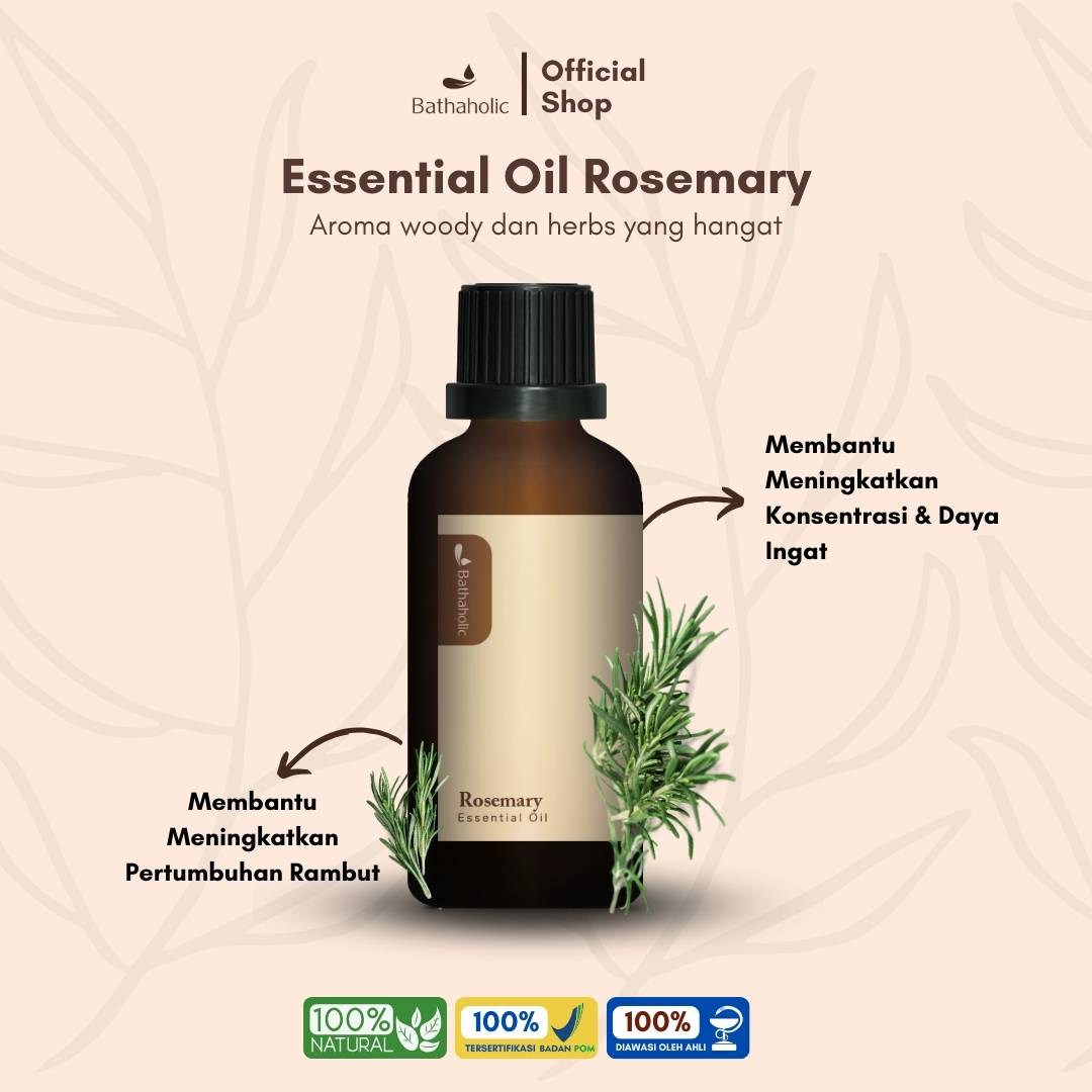 Bathaholic - Rosemary Pure Essential Oil / Minyak Aromatherapy Pengharum Ruangan Aroma Segar & Relaksasi Alami