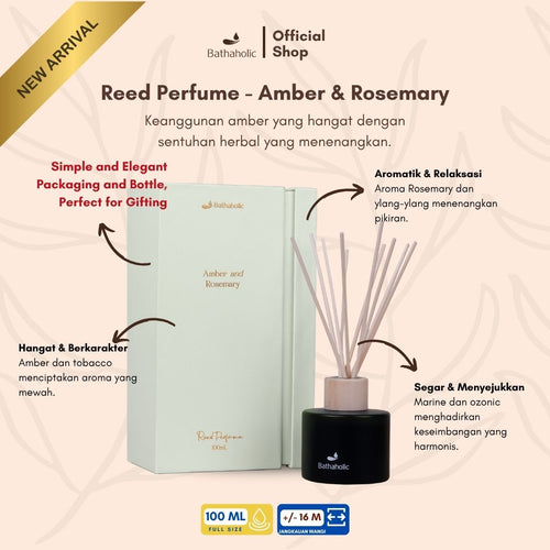 Bathaholic - Reed Diffuser Amber & Rosemary 100ml Luxury Collection Aromaterapi - Pengharum Ruangan Aromatherapy