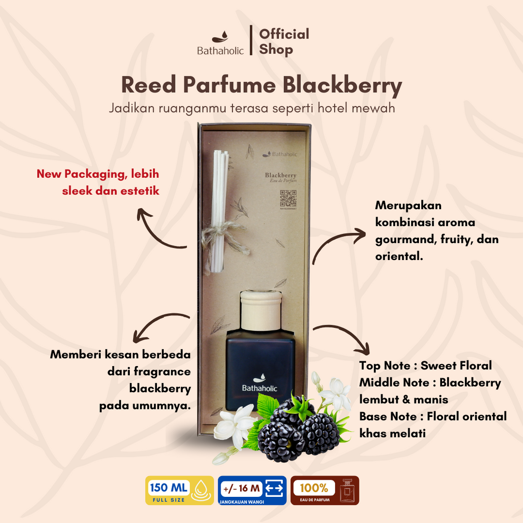 Bathaholic - Reed Diffuser Blackberry 150ml Best Collection - Fragrance Pengharum Ruangan Aromatherapy