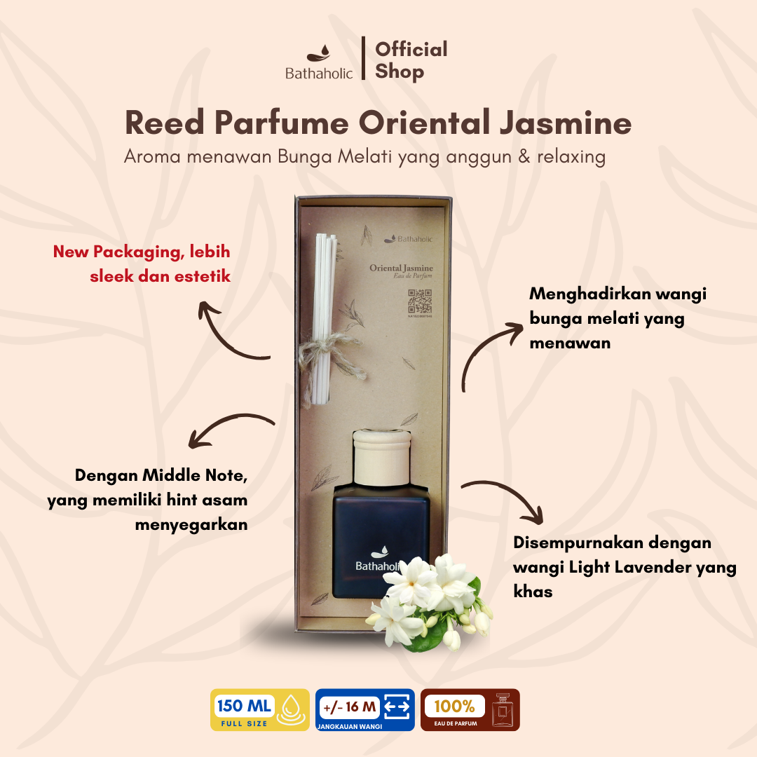Bathaholic - Reed Diffuser Oriental Jasmine 150ml Best Collection - Pengharum Ruangan Aromatherapy