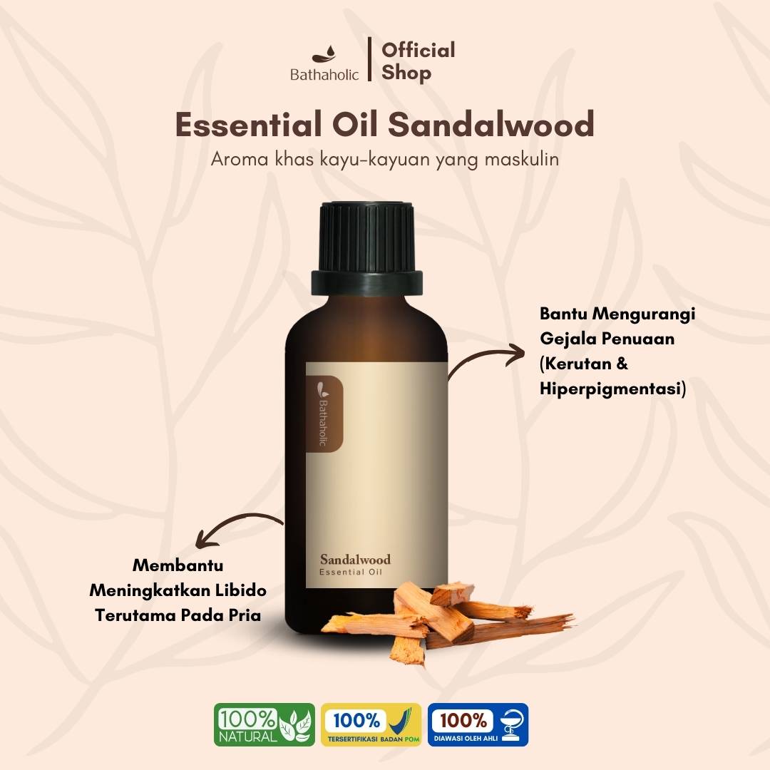 Bathaholic - Sandalwood Pure Essential Oil / Minyak Aromatherapy Pengharum Ruangan, Relaksasi dan Skincare Alami