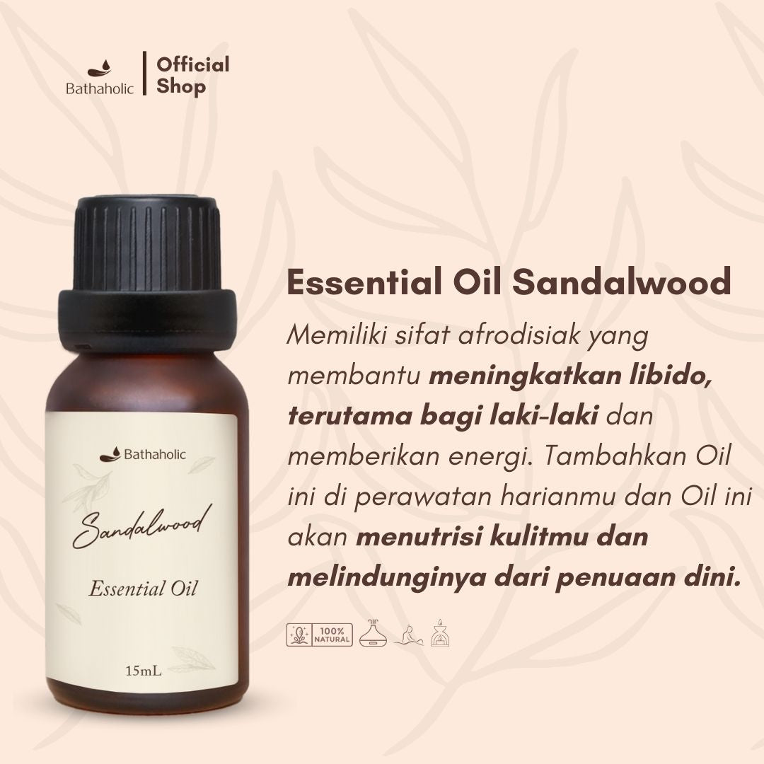 Bathaholic - Sandalwood Pure Essential Oil / Minyak Aromatherapy Pengharum Ruangan, Relaksasi dan Skincare Alami