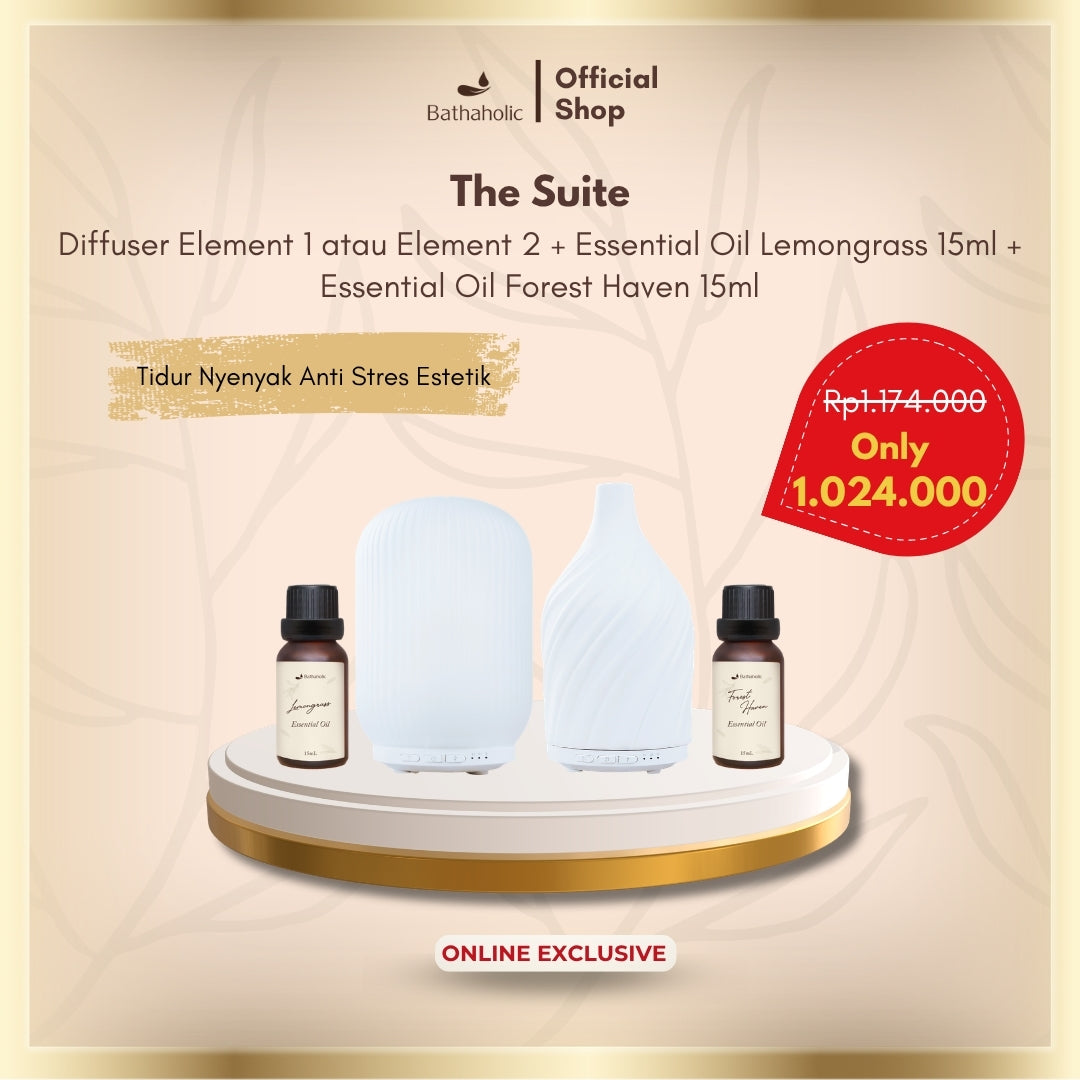 Bathaholic The Suite - Paket Bundling Diffuser Element 1 / Element 2, EO Lemongrass 15ml & EO Forest Haven 15ml