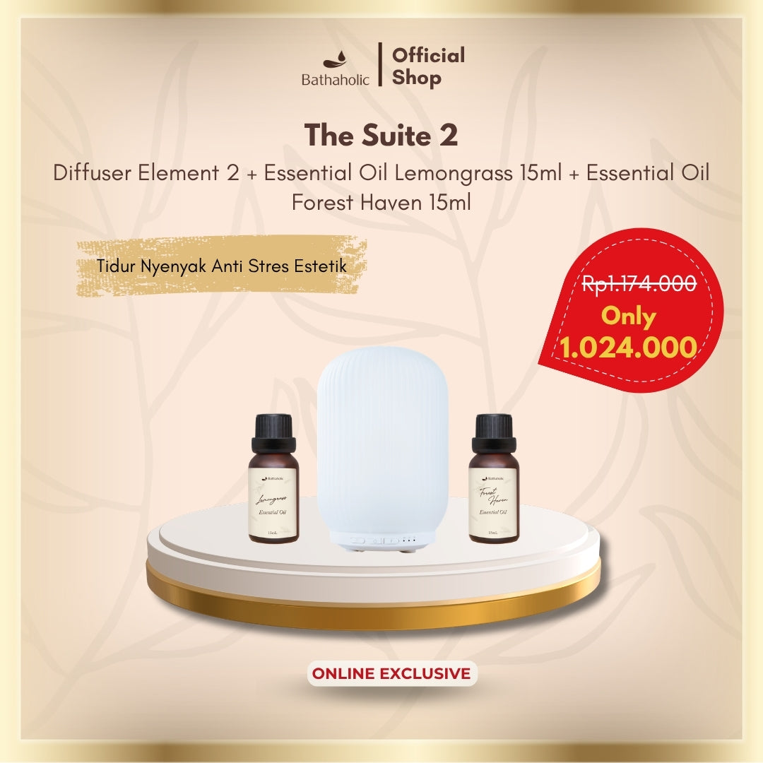 Bathaholic The Suite - Paket Bundling Diffuser Element 1 / Element 2, EO Lemongrass 15ml & EO Forest Haven 15ml