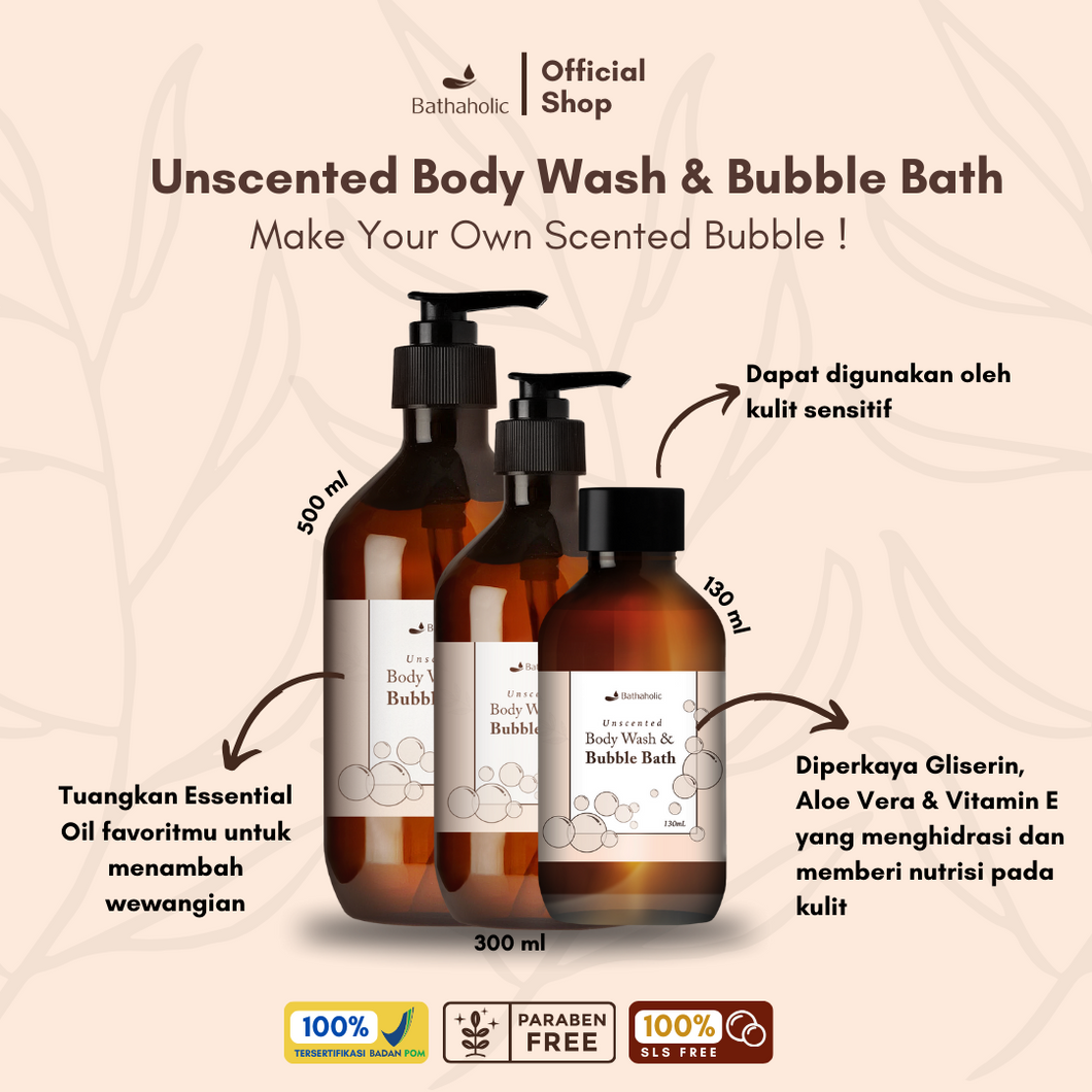 Bathaholic - Unscanted Body Wash & Bubble Bath 500ml