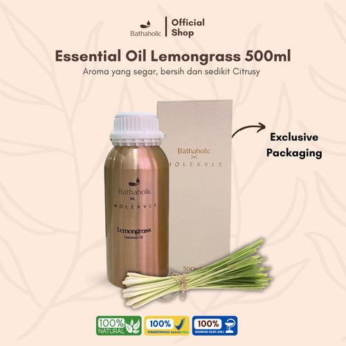 Bathaholic - Essential Oil Lemongrass X Molekvle 500ml Kemasan Eksklusif Aromatherapy Pengharum Ruangan