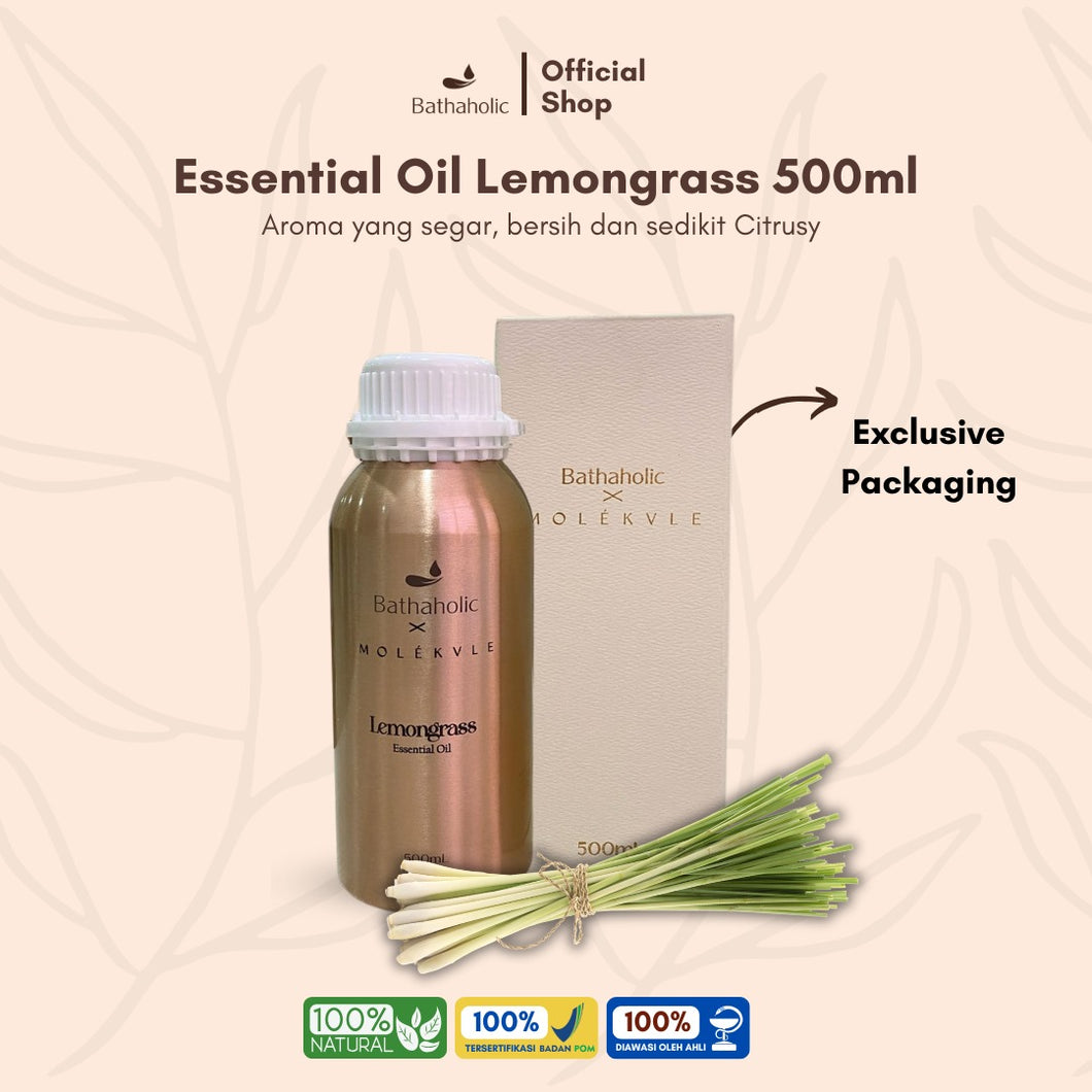 Bathaholic - Essential Oil Lemongrass X Molekvle 500ml Kemasan Eksklusif Aromatherapy Pengharum Ruangan