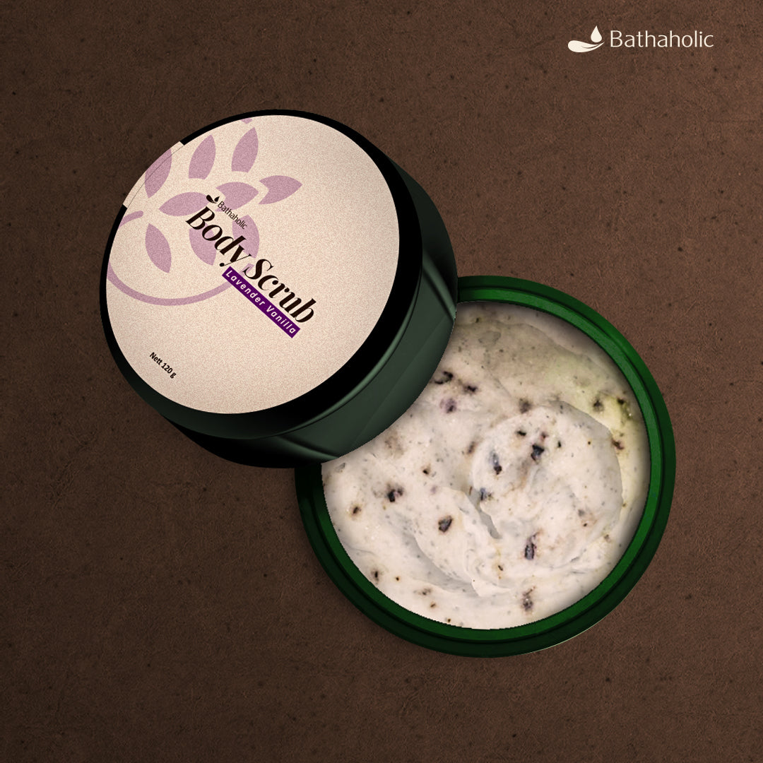 Bathaholic - Body Scrub Cream Lavender Vanilla - Lulur Cream Eksfoliasi Tubuh Mencerahkan, Melembutkan dan Mengangkat Sel Kulit Mati